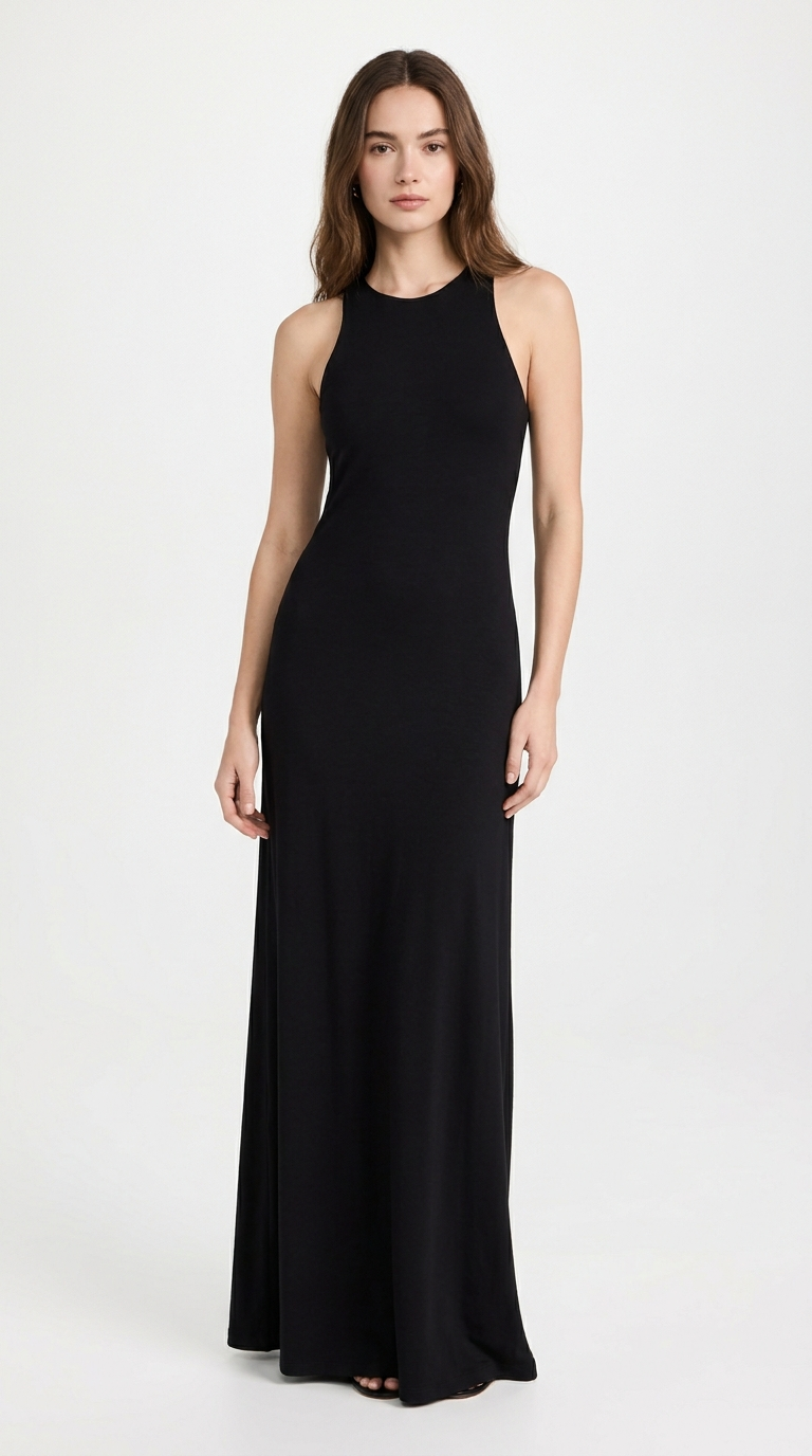 Women's Classic Black Maxi Dress | Sleeveless Racerback Summer Dress