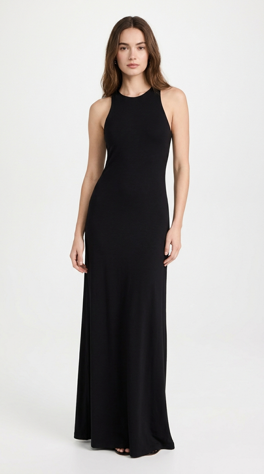 Women's Classic Black Maxi Dress | Sleeveless Racerback Summer Dress