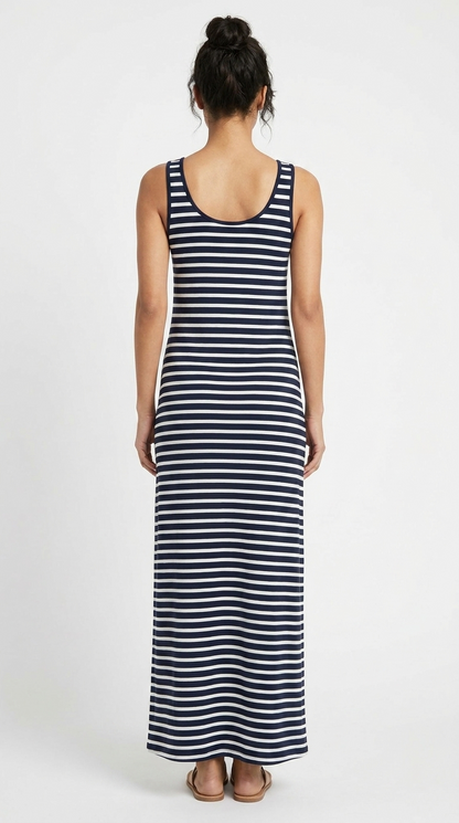 Women's Navy Striped Maxi Dress | Casual Sleeveless Tank Summer Dress