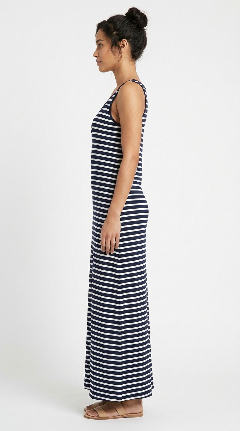 Women's Navy Striped Maxi Dress | Casual Sleeveless Tank Summer Dress